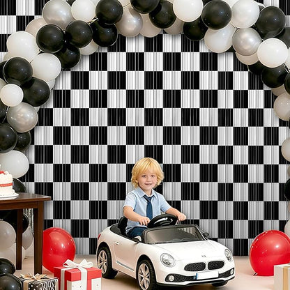 Crosize 2 Pack 3.3 x 9.9 ft Black & White Foil Fringe Curtains Party Decorations, Black & White Tinsel Curtain Backdrop for Parties, Door Streamers, Glitter Streamer Backdrop for Birthday Decoration