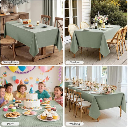 MIULEE Sage Green Linen Cottton Table Cloth Rectangle Tablecloth Waterproof Spillproof Cross-Star Textured Table Cltoth Decorative Farmhouse Style for Dining Party Weddings 52x70 Inch