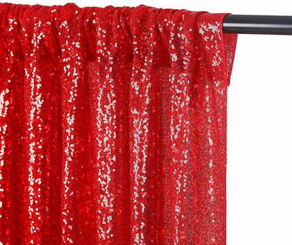 JYFLZQ Red Sequin Backdrop Curtains 6ft x 8ft 1 Panel Glitter Photo Booth Backdrops Sparkly Photography Background Drapes for Parties Wedding Bridal Showers