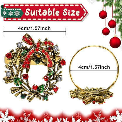 Halatool Set of 8 Christmas Napkin Rings Delicate Wreath Napkin Holder for Christmas Thanksgiving Holiday Party Table Decoration