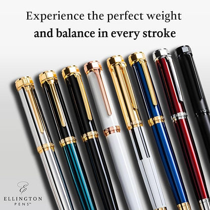 Ellington Pen Luxury Fountain Pen Set - Fountain Pens For Writing - Smooth Medium Nib - Includes Refillable Ink Converter, 3 Ink Cartridges, Gift Box - Calligraphy, Journaling, Sketching (The Stealth)
