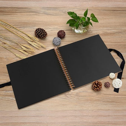 INNOCHEER Photo Album - Self Adhesive 80 Black Pages, Large Scrapbook Wedding Guest Book for DIY Anniversary Travel Memory Scrapbooking (Brown 12 x 12)