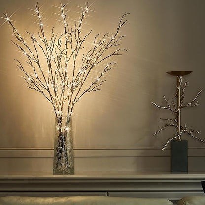 BAOLITVINE Lighted Branches Brown 32IN 200 Warm White Fairy Lights, Lighted Willow Branches with Timer, Dimmer for Home Bedroom Fireplace Christmas Decoration Inside Outdoor