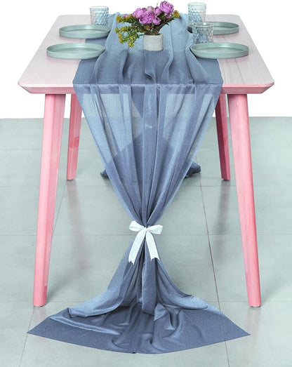 MDS Halloween Chiffon Table Runner - 5 Pack, 29 x 170 Inches, 14ft Each - Sheer Spooky Table Runners for Haunted House Parties, Trick-or-Treat Tables, Witchy Décor, Wedding & Events - Dusty Blue