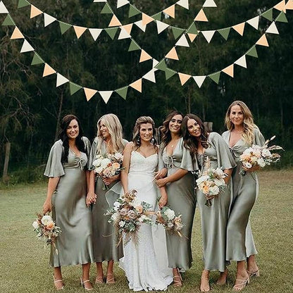 Sage Green Party Decorations Olive Green Tan Brown Cream Felt Hanging Triangle Mini Bunting Pennant Banner Flag for Safari Jungle Birthday Wedding Neutral Baby Shower Party Classroom Nursery Decor