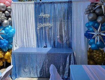 Poise3EHome 2ft x 8ft Baby Blue Sequin Backdrop Curtains 2 Panels Photography Backdrop for Party Decoration, Baby Blue