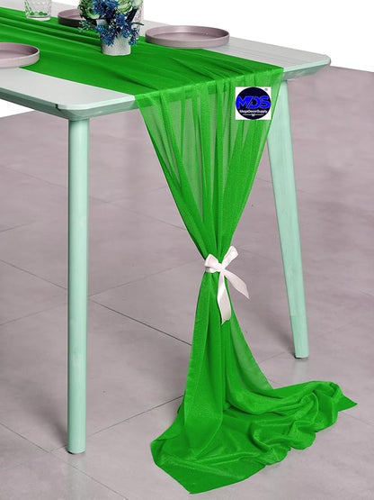 MDS 2 Pack 14ft Chiffon Table Runner 29 x 170 Inches Sheer Wedding Runner Romantic Rustic Table Runner for Wedding Decorations, Birthday Parties, Bridal Shower Party Arch Decor - Green