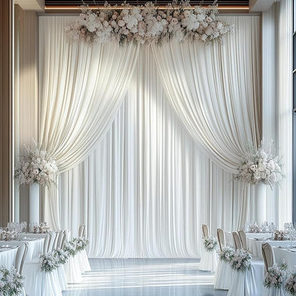 leegleri 20ftx12ft Wrinkle Free Ivory Backdrop Curtain, 4 Panels 12FT Height Ivory Wedding Backdrop Drapes, Silky Polyester Back Drop Cloth for Birthday Photography Background Party Backdrop Draping
