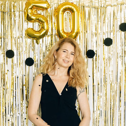 5 Pack Gold Fringe Backdrop 3.2ft x 8.2ft Foil Curtain Tinsel Foil Fringe Curtains Backdrop Tinsel Backdrop Streamers for Birthday Curtain Party Decoration Wedding Christmas Decoration (Gold)