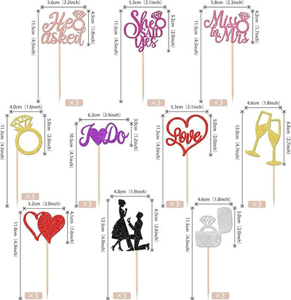 30 PCS Bride to Be Cupcake Toppers Glitter Miss to Mrs I Do Love Heart Ring Cupcake Picks Wedding Bridal Shower Cake Decorations for Wedding Engagement Bachelorette Party Supplies Multi