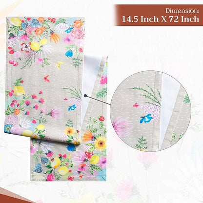 Maison d' Hermine Table Runner 100% Cotton Single Layer Table Runners 72 inches Long Decorative for Home Kitchen Dining Party Wedding Bridal Shower Spring Summer (Jardin D'Ete - Fog, 14.50" x 72")