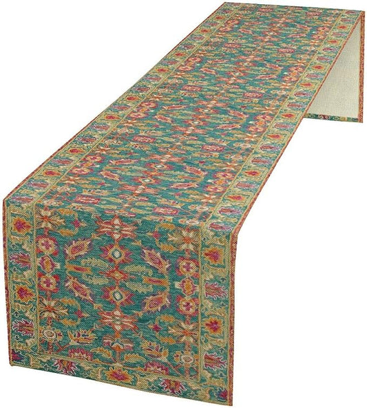 Vintage Boho Floral Table Runner, Rustic Country Farmhouse Teal Red Purple Flower Pattern for Home Kitchen Table Decor Dining Coffee Room Party Decor 13x108in