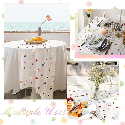 BINBE 1pcs Ivory Daisy Fall Table Runner Embroidery Gauze 10FT Florals Seasonal Tulle Holiday Birthday Kitchen Dining Table Decor for Home Party