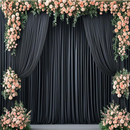 30ftx10ft Wrinkle Free Black Backdrop Curtain for Parties, 6 Panels 5x10ft Silky Polyester Photo Backdrop Drapes Back Drop Cloth for Wedding Birthday Photography Background Decor