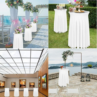 Cocktail Table Covers - 3 Pack 32"x 43" White Cocktail Table Tablecloth with Natural Wavy Round Skirt for Bar Wedding Party Banquet