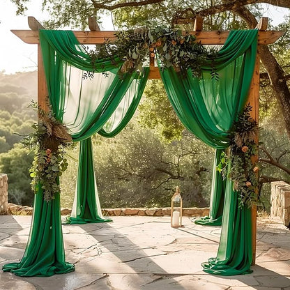 Wokceer Wedding Arch Draping Fabric 6 Panels 28.7" x 20FT Emerald Green Drapes Sheer Fabric Backdrop Arch Draping Fabric for Wedding Ceremony Birthday Party Bridal Shower Decoration