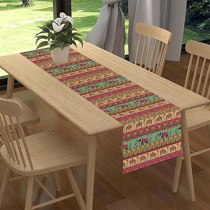 Boho Table Runner, Indian Bohemian Elephant Mandala Paisley Floral Hippie Art Print Table Center Decor for Home Kitchen Dining Patio Holiday Party Indoor Outdoor Table Decorations, 13"x36" Inch