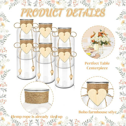 Vintage Glass Vases for Flowers, Set of 6 Mason Jar Vase Table Centerpieces for Farmhouse Room Decor, Wedding, Bridal Shower Bud Vase Set (Small)