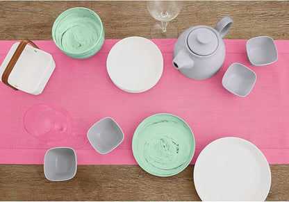 Solino Home Linen Flamingo Pink Table Runner 144 Inches Long - 100% Pure Linen Extra Long Table Runner 14 x 144 Inch for Halloween - Classic Hemstitch