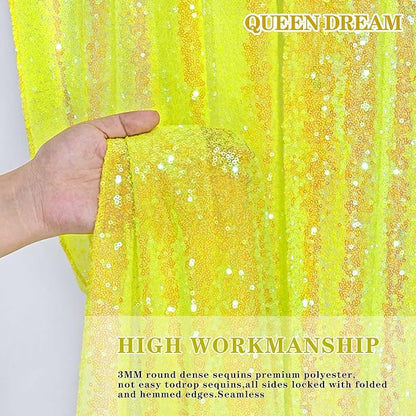 Sparkle Sequin Backdrop Curtains Panels - Yellow Sequin Photo Backdrop 2 Panels 2FTx8FT Wedding Birthday Party Background Drapes