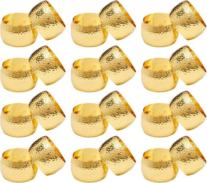 Farmlyn Creek Gold Napkin Ring Set of 12 for Weddings & Events - 1.8 x 1.8 in Zinc Metal Round - Reusable Zinc Design