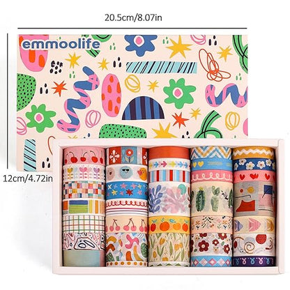 emmoolife 35 Rolls Washi Tape Set, Colorful Cute Floral Writable Decorative Tapes for Scrapbooking and Journaling, Junk Journal Supplies, Bullet Journaling for Women Girl 5-30mm Wide 9.84ft Long/Roll