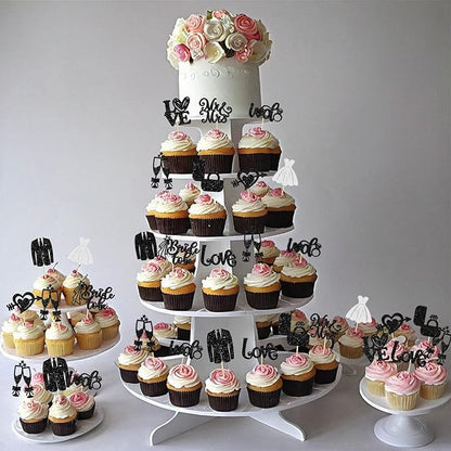 Ephlyn 30Pcs Bride to be Cupcake Toppers Glitter Wedding Cake Topper Decorations I Do Love Heart Ring Cupcake Picks for Bridal Shower Wedding Engagement Party Supplies Black