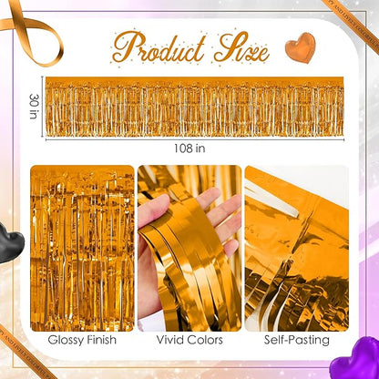 3 Pack Black Dark Purple Orange Table Skirts, 29x108" Metallic Foil Tinsel Fringe Table Skirt for Rectangle Tables Streamer Curtains Backdrop, Party Decorations for Birthdays, Weddings, Holidays