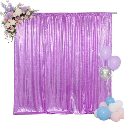 SquarePie Sequin Backdrop Less Transparent Background Sparkly Curtain for Wedding Party 7FT x 7FT Lavender