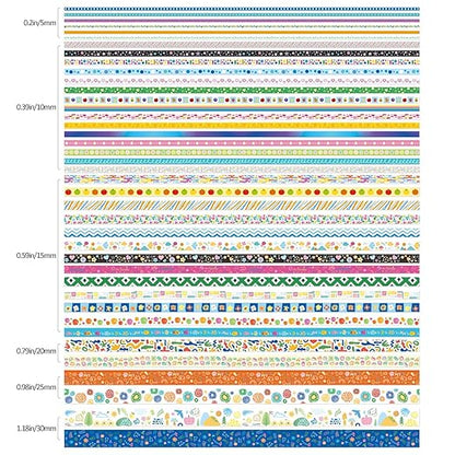 emmoolife 40 Rolls Washi Tape Set, Vibrant Color Palette-Themed Cute Decorative Tapes for Scrapbooking, Bullet Journaling, Junk Journal Supplies, DIY Planner Art, 5-30mm Wide