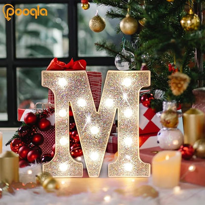 Pooqla Light Up Letters, LED Marquee Letters for Silver Birthday Decorations, Battery Powered Night Light Teenager Girl Room Decor, Gift for Girls Boys Wedding Bedroom Christmas Party Decor, Letter T