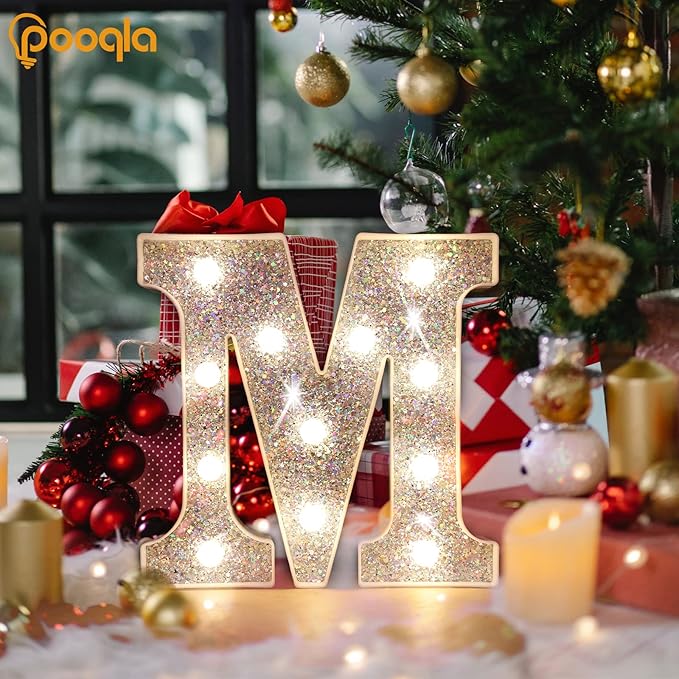 Pooqla Light Up Letters, LED Marquee Letters for Silver Birthday Decorations, Battery Powered Night Light Teenager Girl Room Decor, Gift for Girls Boys Wedding Bedroom Christmas Party Decor, Letter K