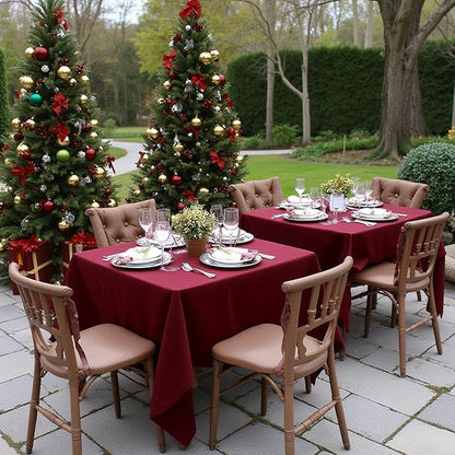 sancua Square Tablecloths 60x60 Inch Burgundy, 2 Pack - Fabric Table Cloth for Square or Round Tables, Washable Polyester Table Cover for Christmas Dinner, Holiday Party, Decorative Display Tables