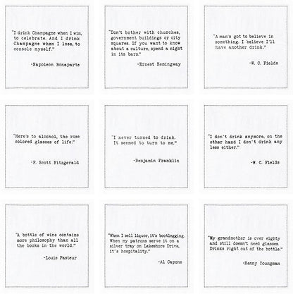 Five Star Napkins Literary Bar Quotes White Cotton Cocktail Napkins, Beverage Napkins, Bar Napkins, Cloth Napkins, Party Napkins, Holidays, Weddings, Birthdays, Disposable, 4.5" x 4.5"- (50x)