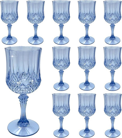 Plastic Wine Glasses，Plastic Goblets Vintage Style Cordial Drinking Glasses for Wedding Reception, Grand Event Party Supplies (12, Blue)