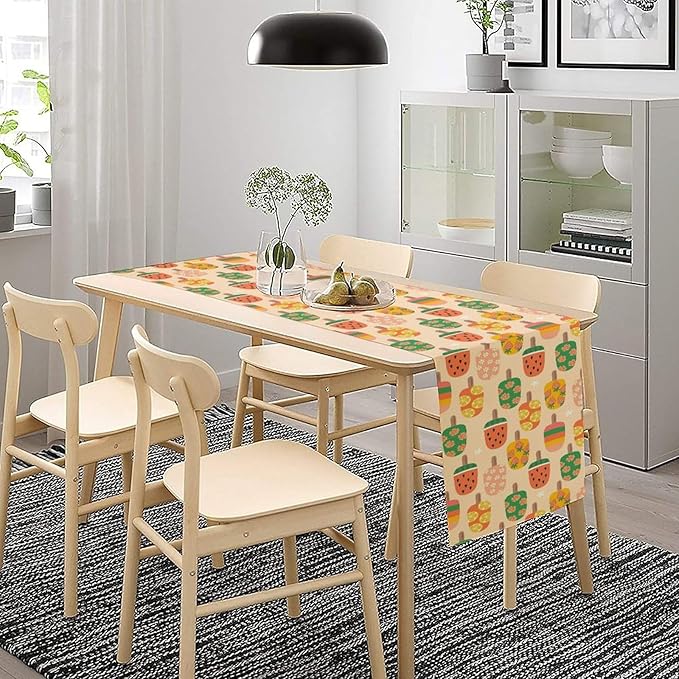 Summer Popsicles Table Runner, Colorful Cute Ice Cream Childish Seasonal Dinner Runner for Party Holiday Home Kitchen Dining Table Decor 13"x36"