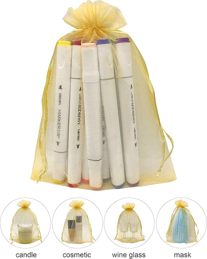 100pcs Gold Organza Gift Bags 6x9 Inch Mesh Drawstring Pouch Jewelry Bags for Wedding, Party, Birthday, Baby Shower