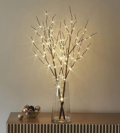 LITBLOOM Lighted Brown Willow Branches 32IN 100 LED with Timer Battery Operated, Tree Branch with Warm White Lights for Holiday Christmas Decoration Indoor Outdoor Use