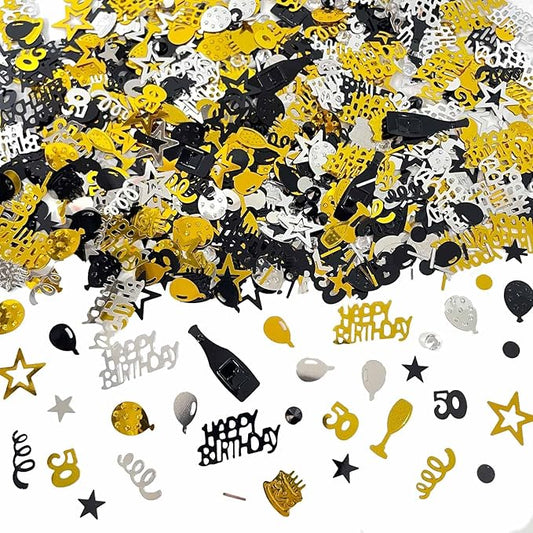 50th Birthday Confetti 50 Confetti Party for Table Metallic Foil Table Scatter Decoration Birthday Centerpieces for Party DIY Arts Crafting Supplies, Gold Black and Silver