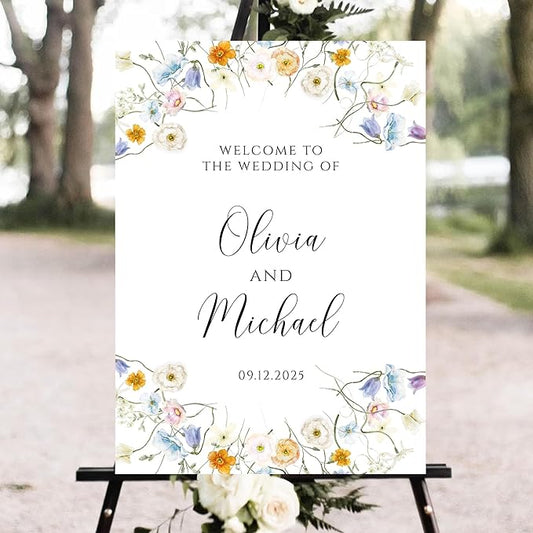Personalized Wedding Welcome Sign, Welcome To Our Wedding Sign, 18 inches x 12 inches, Plastic, Vintage Style, Waterproof PVC, Customizable, Perfect for Indoor/Outdoor Use