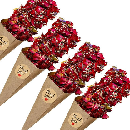PATIKIL Dried Flower Confetti Cones, 30Pcs Paper Tapers Cone Holder with Dried Rose Petal / Sticker for Wedding Party Engagement Birthday DIY Decoration, Red/Purple