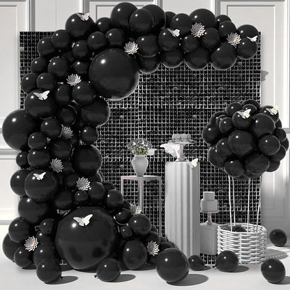24PCS Black Shimmer Wall Backdrop, Square Sequin Backdrops Panel, Glitter Wall Background for Birthdays, Weddings, Graduation, Engagements, Disco Bachelorette Party Decoration (4FTx6FT)
