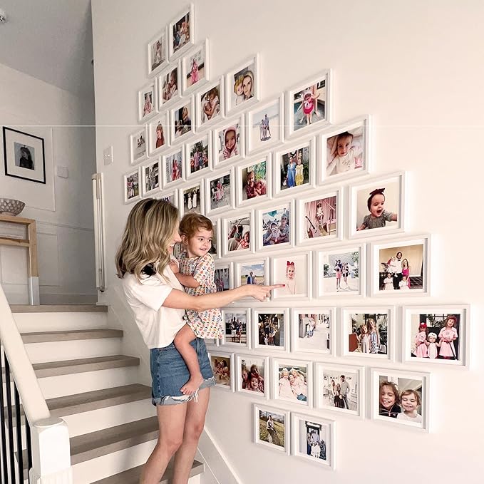 Mixtiles Official - Custom Photo Tiles - Personalized Printed Photos - Magnetic Wall Frames - Adhesive Sticker, No Nails - Various Sizes and Frames - 8x8-9Tile - White Frame