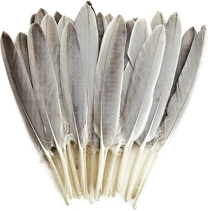 FeelfunFeather 120pcs Natural Gray Goose Cochettes Feathers Bulk 4-6 inches 10-15cm for Wedding Party Christmas Halloween Decorations DIY Crafts