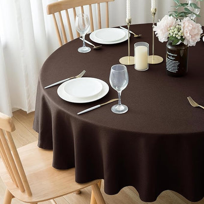 Biscaynebay Textured Fabric Tablecloths Round 60", Brown Water Resistant Table Cloth Small Circle Folding Table Covers for Dining, Kitchen, Wedding & Parties etc. Machine Washable