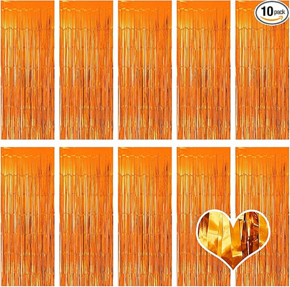 10 Pack Orange Backdrop Curtain 3.2ft x 8.2ft Metallic Tinsel Foil Fringe Curtains Photo Booth Background for Birthday Party Decoration Baby Shower Engagement Wedding Christmas Decoration (Orange)
