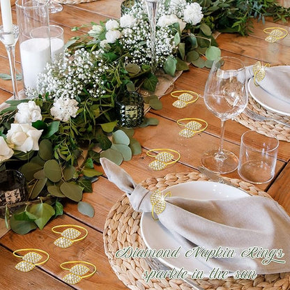 Hotop 500 Pcs Napkin Rings Gold Table Decorations, Elegant Bling Leaves Napkin Rings, Rhinestone Guest Towels Buckle for Wedding Gold Party, Thanksgiving Christmas Dinner Banquet Table Decoration