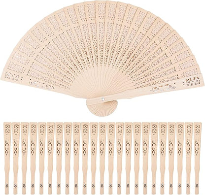 Durony 24 Piece Sandalwood Fans - Wooden Handheld Folding Fans, Scented, Vintage, for Wedding Decoration & Christmas Gifts, Natural