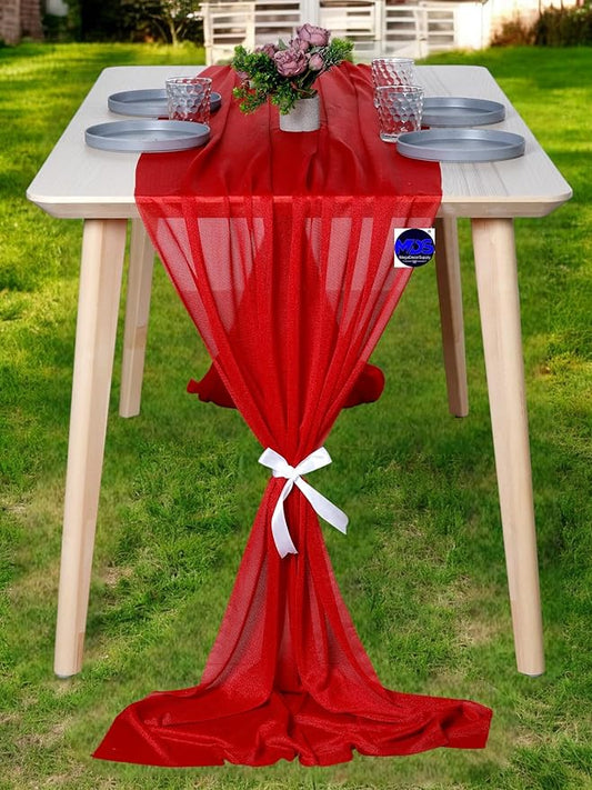 MDS 2 Pack 10ft Chiffon Table Runner 29 x 120 Inches Sheer Wedding Runner Romantic Rustic Table Runner for Wedding Decorations, Birthday Parties, Bridal Shower Party Arch Decor - Red