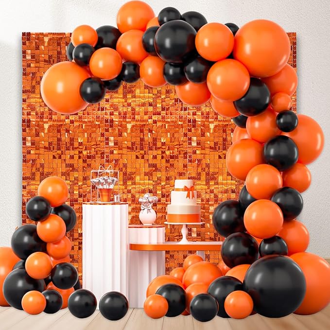 24PCS Orange Shimmer Wall Backdrop, Laser Square Sequin Photo Backdrops Panel, Glitter Wall Background for Birthdays, Weddings, Halloween, Engagements, Disco Bachelorette Party Decoration (4FTx6FT)